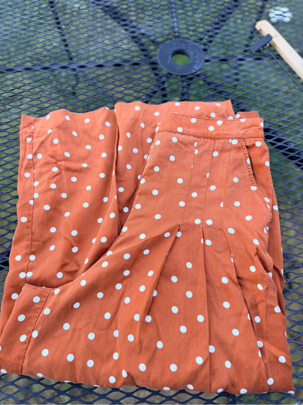 Anthropologie Rust Polka Dot A-Line Maxi Gaucho Wide leg pleated pant Medium - Picture 11 of 11